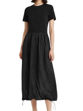 ASOS Design Black Dress Mixed Material Cinch Hem Balloon Skirt Minimalist US 4